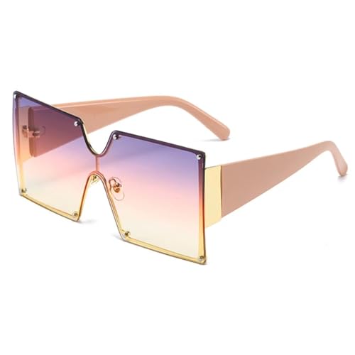 WUFANGBU Sonnenbrille Herren Übergroße Sonnenbrille Mit Metallrahmen Quadratisch Für Damen Spiegel Sonnenbrille Für Herren Uv-Schutz Großer Rahmen C2Pink von WUFANGBU