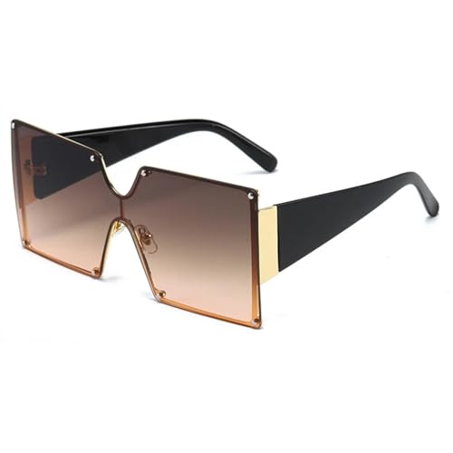 WUFANGBU Sonnenbrille Herren Übergroße Sonnenbrille Mit Metallrahmen Quadratisch Für Damen Spiegel Sonnenbrille Für Herren Uv-Schutz Großer Rahmen C6Brown von WUFANGBU