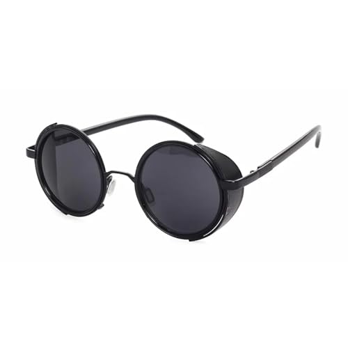 WUFANGBU Sonnenbrille Herren Vintage Damen Punk Retro Beschichtung Herren Runde Sonnenbrille Punk Sonnenbrille Schwarzgrau von WUFANGBU