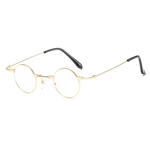 WUFANGBU Sonnenbrille Herren Vintage Männer Sonnenbrille Frauen Retro Punk Stil Kleine Runde Metallrahmen Bunte Linse Sonnenbrille Mode Brillen C10Gold-Klar von WUFANGBU