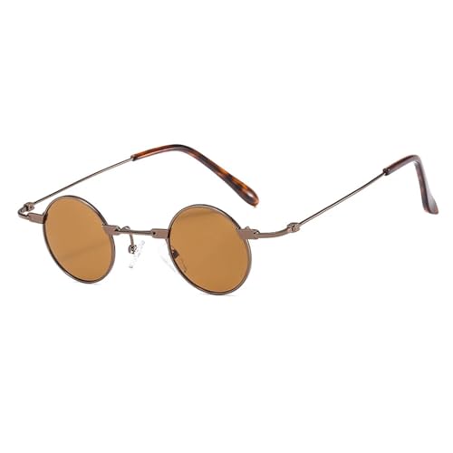 WUFANGBU Sonnenbrille Herren Vintage Männer Sonnenbrille Frauen Retro Punk Stil Kleine Runde Metallrahmen Bunte Linse Sonnenbrille Mode Brillen C9Brown-Brown von WUFANGBU