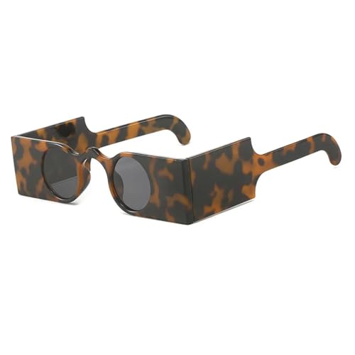 WUFANGBU Sonnenbrille Herren Vintage Punk Runde Sonnenbrille Frauen Retro Einzigartige Quadratischen Rahmen Mode Breite Beine Sonnenbrille Weibliche Uv400 Brillen Männer Leoaprd-Schwarz von WUFANGBU