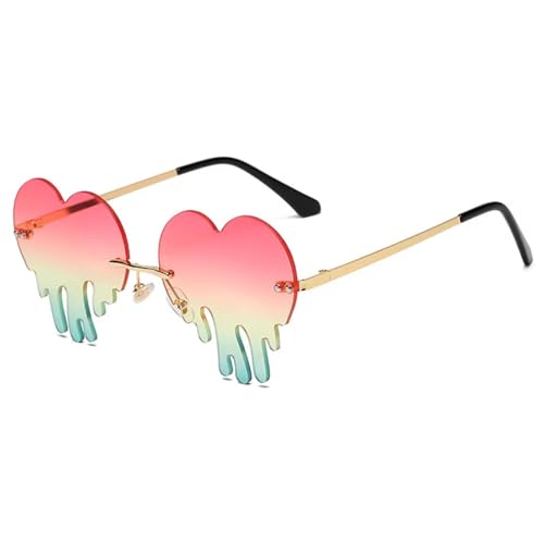 WUFANGBU Sonnenbrille Herren Vintage Randlose Sonnenbrille Damen Mode Herzform Sonnenbrille Für Damen Shades Brille Herren Brillen Gold-Grünpink von WUFANGBU
