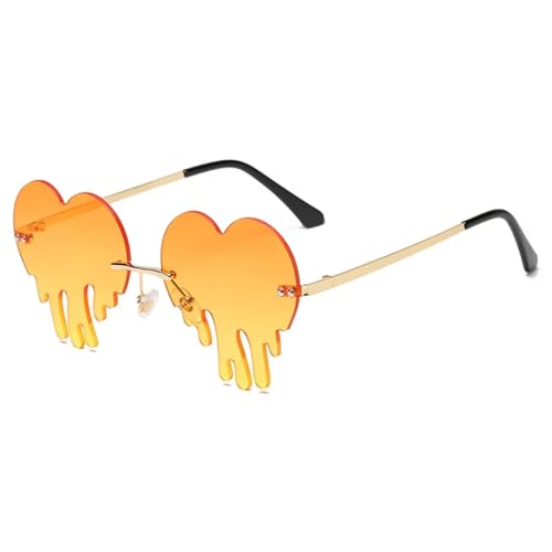 WUFANGBU Sonnenbrille Herren Vintage Randlose Sonnenbrille Damen Mode Herzform Sonnenbrille Für Damen Shades Brillen Herren Brillen Gold-Orange von WUFANGBU