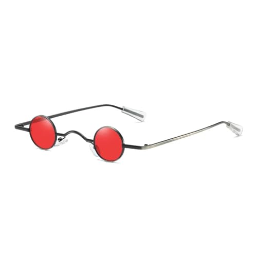 WUFANGBU Sonnenbrille Herren Vintage Rock Punk Mann Sonnenbrille Klassische Kleine Runde Sonnenbrille Frauen Wide Bridge Metallrahmen Linse Brillen C2Black-Red von WUFANGBU