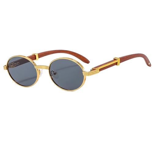 WUFANGBU Sonnenbrille Herren Vintage Runde Sonnenbrille Damen Herren Kleine Rahmen Ovale Sonnenbrille Weiblich Klassisch Schwarze Linse Uv400 Shades Brillen Gold-Schwarz von WUFANGBU