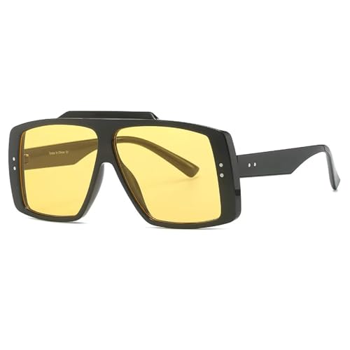 WUFANGBU Sonnenbrille Herren Vintage-Sonnenbrille Mit Großem Rahmen Quadratisch Für Damen Und Herren Modisch Übergroß Mit Farbverlauf Sonnenbrille Weiblich Punk Trendige Brillen Uv400 Schwarz-Gelb von WUFANGBU