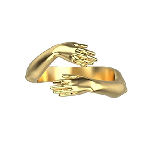 WUGDSQGH Damen Ring Gold Silber Damen Umarmungsringe Männer Liebe Umarmung Hand Ringe Offene Umarmung Hände Umarmung Ringe Eheringe Ringe Versprechen Umarmungsringe,4 von WUGDSQGH