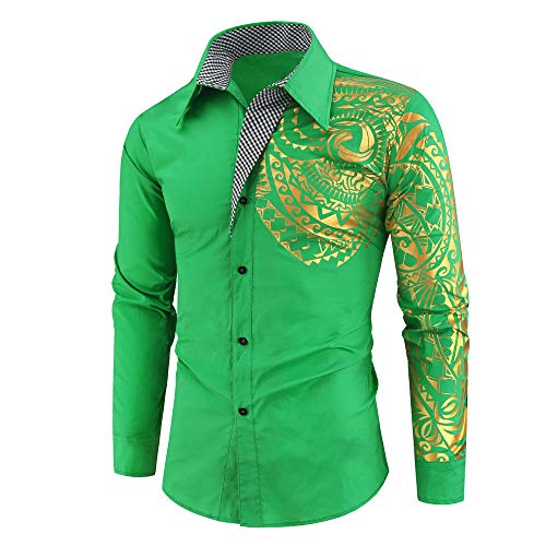 WUGDSQGH Herren Blumen Hemd Langarm Personalisiertes Bedrucktes Hemd Herren Herbst Slim Langarm Gold Schwarz Hemd Herren Social Herren Club Prom Shirt, Grün, M von WUGDSQGH