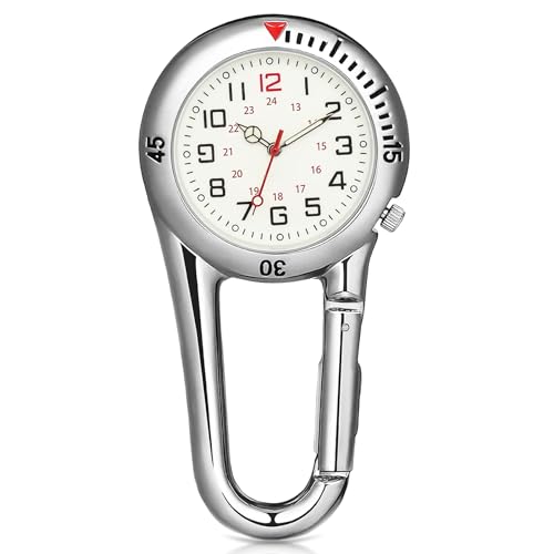 Taschenuhr Digital Schwesternuhr Rettungsdienst Zubehör mit Karabiner Multifunktionale Krankenschwester Uhr mit Leuchtendes, Kleine Karabiner Uhr Sanitäter Silber von WUIOWPPIC