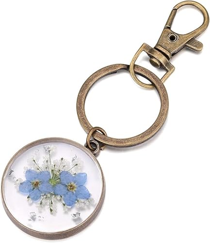 Schlüsselanhänger Vergissmeinnicht und Queen Anne's Lace Wildflower Vergiss Mein Nicht Handgemachter schlüsselanhänger Getrocknete Gepresste Echten Blumen Schlüsselanhänger Glücksbringer Geschenk von WUISOLQP