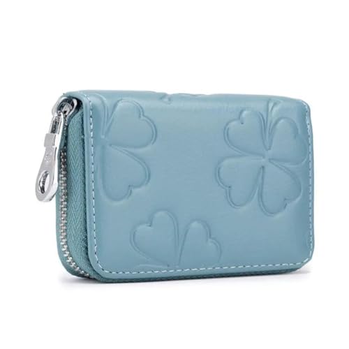 Blocking Damen Geldbörse Reißverschluss 16 Kreditkartenhalter PU Leder Prägung Design Kleine Kartenetui Tasche, hellblau, Einheitsgröße von WUJIHE