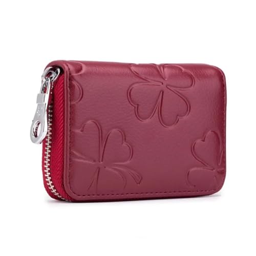 Blocking Damen Geldbörse Reißverschluss 16 Kreditkartenhalter PU Leder Prägung Design Kleine Kartenetui Tasche, rot, Einheitsgröße von WUJIHE