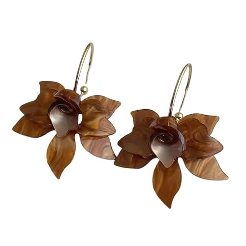 Creolen, Kunstharz, Blume, für Damen, modisch, Gardenie, Statement-Schmuck, Weiß / Braun, Einheitsgröße von WUJIHE