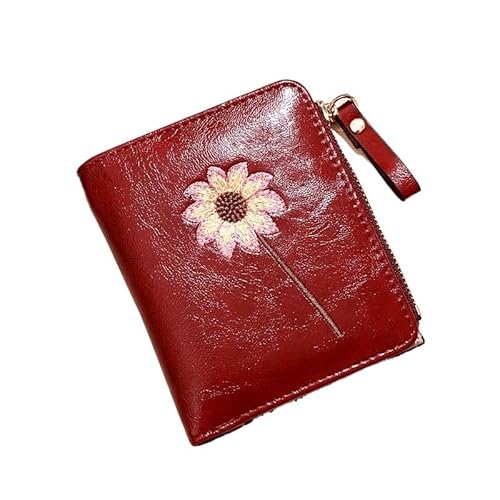 Damen-Geldbörse, Reißverschluss, Grün, Rot, Schwarz, Damengeldbörse, PU-Leder, Kartenhalter, Stickerei, Damen-Geldtasche, weinrot, Einheitsgröße von WUJIHE