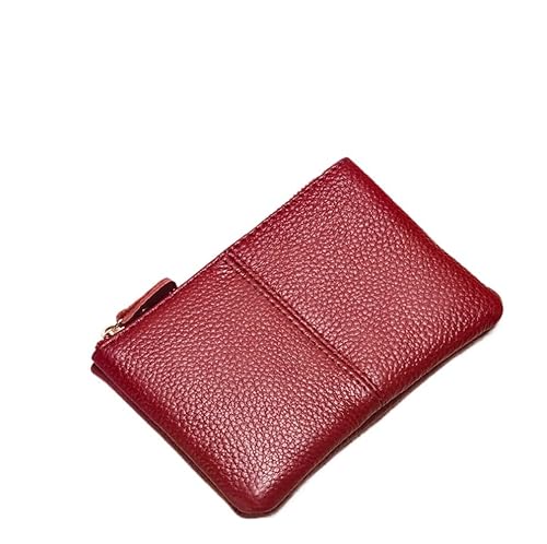 Damen-Geldbörse aus echtem Leder, kleine Kartentasche, Reißverschluss, kurze Geldbörse, Mini-Kartenhalter, Rindsleder, multifunktionale Geldtasche, rot, Einheitsgröße von WUJIHE