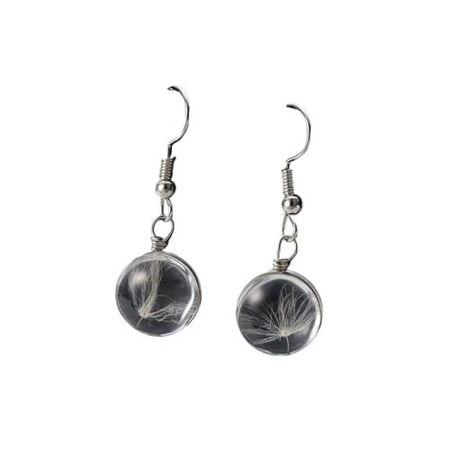 Getrocknete Blumen-Ohrringe, Schmuck, natürlicher Löwenzahn-Glaskugel, Charm-Ohrringe für Damen, Schmuckgeschenke, Einheitsgröße von WUJIHE