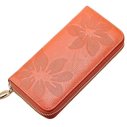 Lange Damen-Geldbörse, echtes Leder, modisch, Reißverschluss, Münzgeldbörse, Luxus, Geldtasche, Kreditkarten, Clutch, große Handy-Geldbörse, Orange, Einheitsgröße Lange Damen-Geldbörse, echtes Leder, modisch, Reißverschluss, Münzgeldbörse, Luxus, Geldtasche, Kreditkarten, Clutch, große Handy-Geldbörse, Orange, Einheitsgröße von WUJIHE