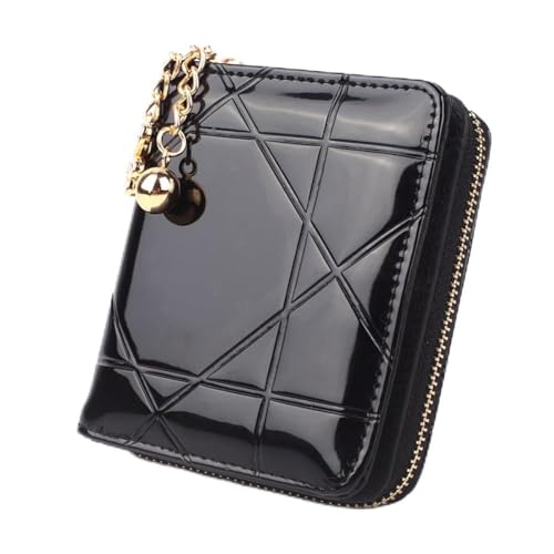 Mini Münzbörse Kurz 3 Faltbare Kleine Geldbörse Frauen Kreditkartenetui Dame Lacklederetui Geldtasche Süße Brieftasche Rosa, A-schwarz, Einheitsgröße von WUJIHE