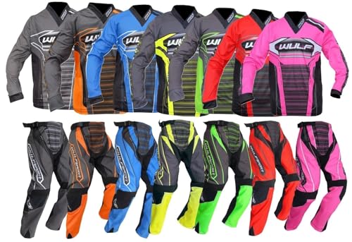 Motorbike WULF FORTE MX Kids Race Suit New 2020 Motocross Quad Off Road Trials Enduro Kart ATV MTB Dirt Bike Pit Sport Junior Pant Shirt Kit (Black,3-4 Years with Waist 20) von WULF FIRESTORM KIDS SUIT