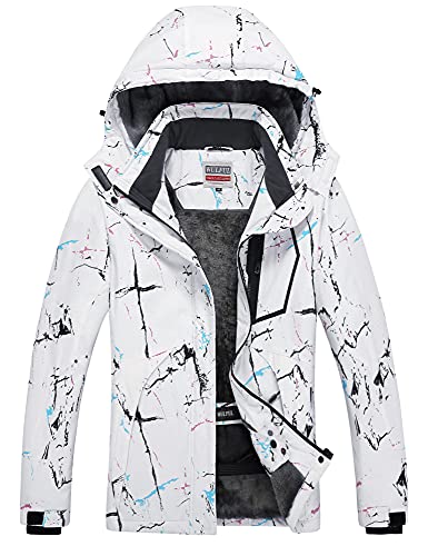 WULFUL Damen Schneejacke Schneejacke Bergwinddicht Wintermantel mit abnehmbarer Kapuze, Digital Printing-hs05, X-Large von WULFUL