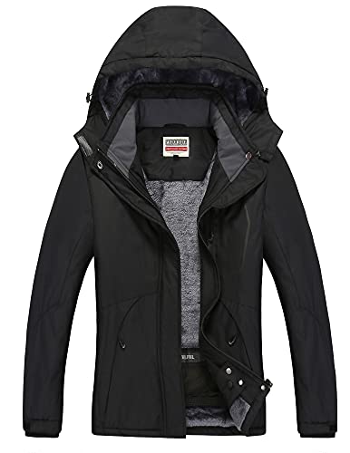 WULFUL Damen Schneejacke Schneejacke Bergwinddicht Wintermantel mit abnehmbarer Kapuze - Schwarz - Small von WULFUL