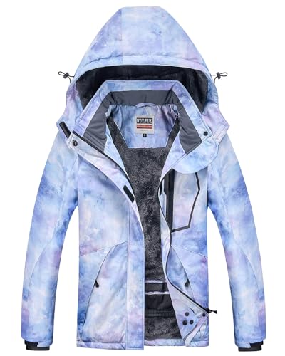 WULFUL Damen wasserdichte Schnee-Skijacke Mountain Winddichter Wintermantel mit abnehmbarer Kapuze, Digitaldruck-06-n2, Klein von WULFUL