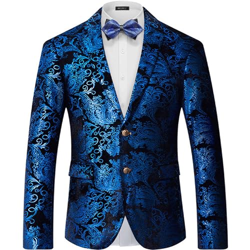 WULFUL Herren-Anzugjacke mit Blumenmuster, schmale Passform, stilvoller Blazer, Dinner-Party, Abschlussball, Hochzeit, Smokingjacke, Blau, XL von WULFUL