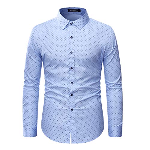 WULFUL Herren Casual Langarm Kleid Hemd Druck Baumwolle Business Button Down Hemden Regular Fit, Hell, blau, L von WULFUL