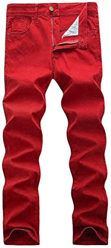 WULFUL Herren Skinny Slim Fit Stretch Comfy Fashion Denim Jeans Hose - Rot - 34W / 32L von WULFUL