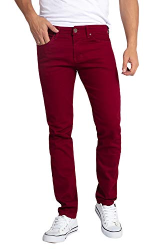 WULFUL Herren Skinny Slim fit Stretch Jeans mit geradem Schnitt 33w x 32l weinrot von WULFUL