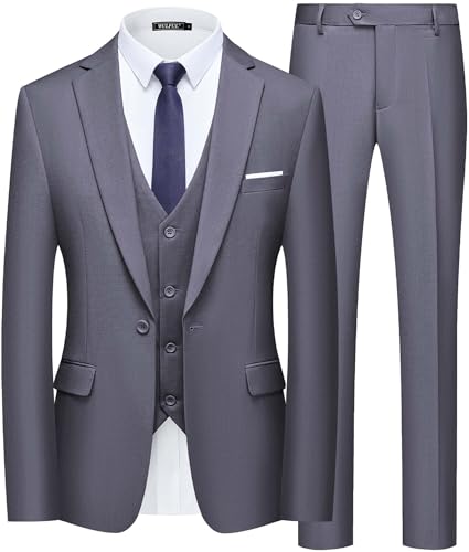 WULFUL Herren anzug slim fit one button 3-piece klage-blazer-kleid geschäft hochzeit jacke weste und hose XXX-Groß dunkelgrau von WULFUL