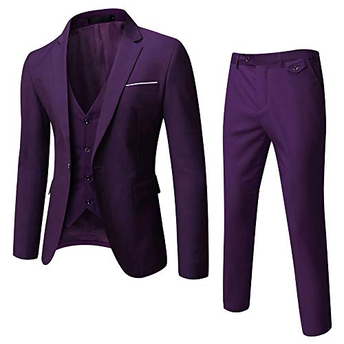 WULFUL Herren anzug slim fit one button 3-piece klage-blazer-kleid geschäft hochzeit jacke weste und hose XXX-Groß lila von WULFUL