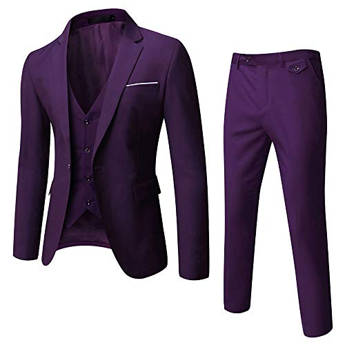 WULFUL Herren anzug slim fit one button 3-piece klage-blazer-kleid geschäft hochzeit jacke weste und hose klein lila von WULFUL