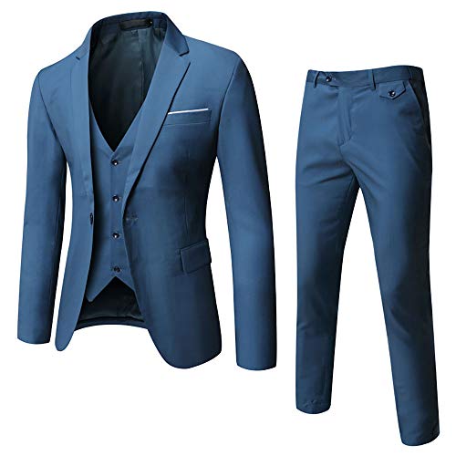 WULFUL Herren anzug slim fit one button 3-piece klage-blazer-kleid geschäft hochzeit jacke weste und hose mittel aquamarin von WULFUL