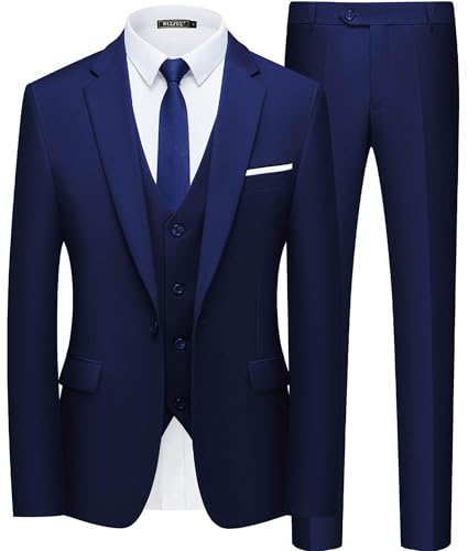 WULFUL Herren anzug slim fit one button 3-piece klage-blazer-kleid geschäft hochzeit jacke weste und hose mittel blau von WULFUL