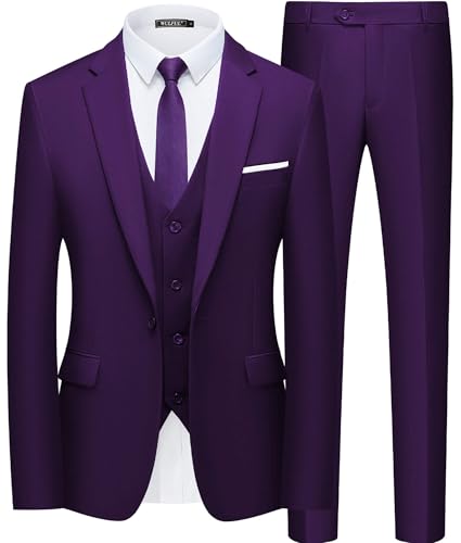WULFUL Herren anzug slim fit one button 3-piece klage-blazer-kleid geschäft hochzeit jacke weste und hose x-Klein lila von WULFUL