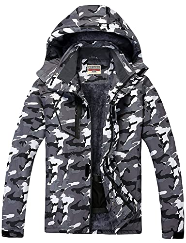 WULFUL Herren wasserdichte Skijacke Warm Winter Schnee Mantel Mountain Windbreaker Kapuze Regenmantel, Schwarz Camouflage, L von WULFUL