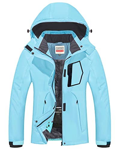 WULFUL Wasserdichte Schnee-Skijacke Softshell für Damen, Berg, winddicht, Wintermantel Jacke mit abnehmbarer Kapuze, Hellblau, S von WULFUL
