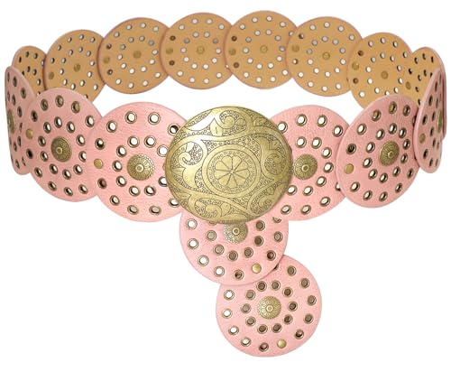 WULIQIUQIU Breiter Scheibengürtel für Damen, Boho-Concho, Ledergürtel, Vintage, Western-Taillengürtel, Pink, 115-113.25 cm WULIQIUQIU Breiter Scheibengürtel für Damen, Boho-Concho, Ledergürtel, Vintage, Western-Taillengürtel, Pink, 115-113.25 cm von WULIQIUQIU