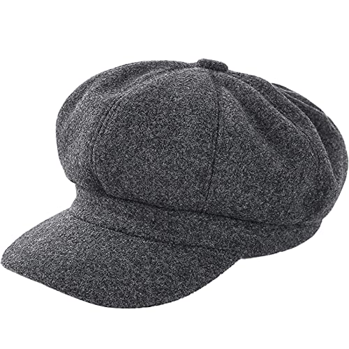 WULIQIUQIU Damen Barett Newsboy Hut Filz Retro Solid Color Cap Classic Herbst Frühling Winter Hüte, grau, Einheitsgröße von WULIQIUQIU