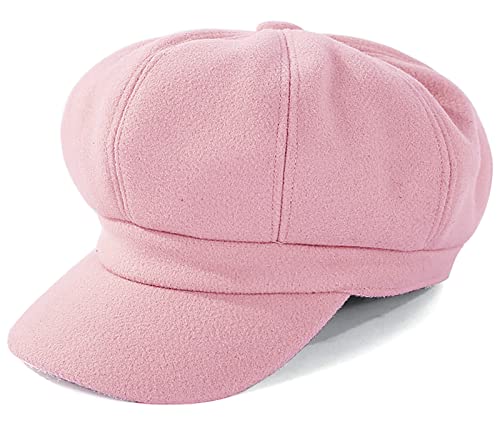 WULIQIUQIU Damen Barett Newsboy Hut Filz Retro Solid Color Cap Classic Herbst Frühling Winter Hüte, rose, Einheitsgröße von WULIQIUQIU