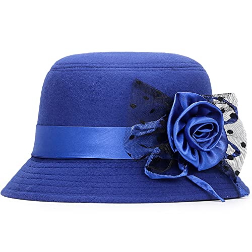 WULIQIUQIU Damen-Glockenhut aus Filz, Vintage-Stil, Blumenmuster, Fedora, Bowler-Hüte, blau, Einheitsgröße WULIQIUQIU Damen-Glockenhut aus Filz, Vintage-Stil, Blumenmuster, Fedora, Bowler-Hüte, blau, Einheitsgröße von WULIQIUQIU
