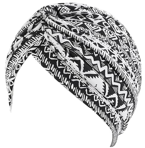 WULIQIUQIU Damen Turban Head Wrap Krebs Chemo Beanies Cap Kopfbedeckung Kappe Haube Haarausfall Hut, Geometrie-Schwarz, Einheitsgröße von WULIQIUQIU