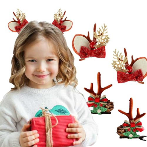 2 Paar Weihnachten Haarspangen für Mädchen, Niedliche Weihnachten Rentier Geweih Bogen Ohren Haarspangen Geweih Kopfschmuck Glitzer Haarnadel für Frauen Weihnachtsfeier Rentier Haarspangen von WULIUFLY