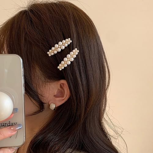 Elegante Haarspange mit französischen Perlen für Frauen – schicke Haarspange aus Legierung mit Perlenakzenten, einfarbig, modisches Haar-Accessoire, weiße Perle, Hochzeits-Haarspangen für Damen, 2 von WULIUFLY