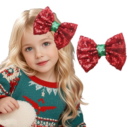 Glitzernde Haarspangen mit Weihnachtsschleife – 1 Stück glitzernde, niedliche rote Schleifen-Haarspange für Mädchen, rutschfeste Metall-Haarspange mit Krokodil-Haarspange, festliches Glitzernde Haarspangen mit Weihnachtsschleife – 1 Stück glitzernde, niedliche rote Schleifen-Haarspange für Mädchen, rutschfeste Metall-Haarspange mit Krokodil-Haarspange, festliches von WULIUFLY