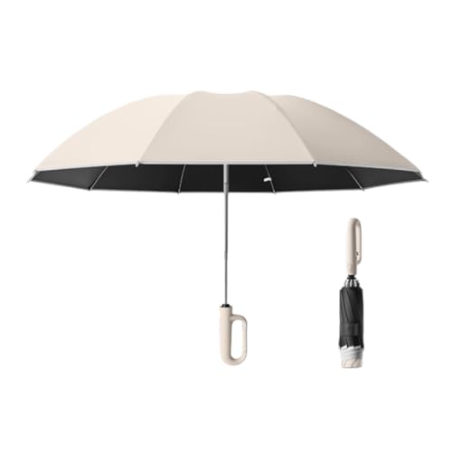 WULUN Automatischer Faltschirm, Reverse Faltschirm, Verstärkte 10-Rippen, Winddichter Regenschirm, Mehrschichtiger UV-Schutz, Ausklappdurchmesser 49.2inch, Beige von WULUN
