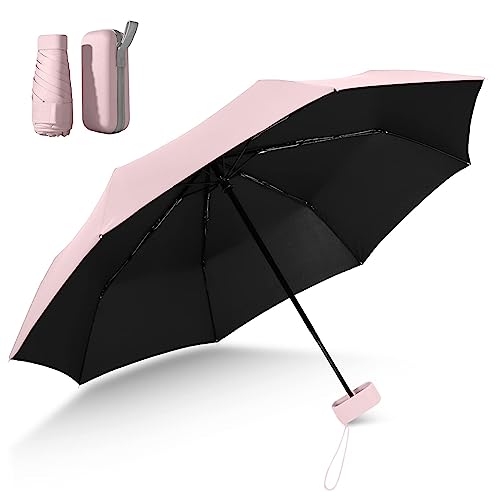 WULUN Mini Taschenschirm Extrem Leicht, Sonnenschutz Regenschirm Im Freien UV Faltender Regenschirm, mit Kapselbox, Klein & Kompakt für Frauen Kinder, UPF 50+ von WULUN