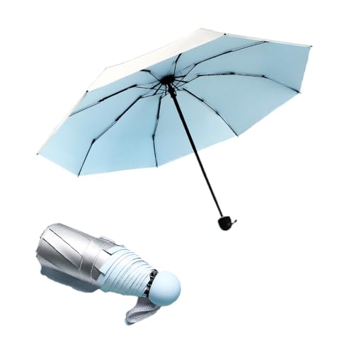 WULUN Mini Taschenschirm Silber Sonnencreme Regenschirm mit Blau-Futter, UV-Schutz Regenschirm für Sonne Oder Regen… von WULUN